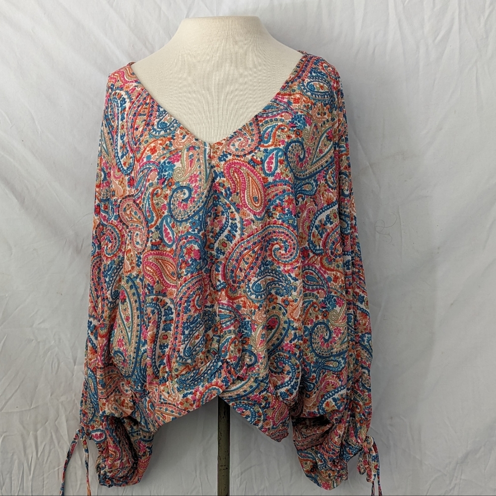 Umgee Boho Batwing Tie Wrist Blouse - Picture 4 of 4